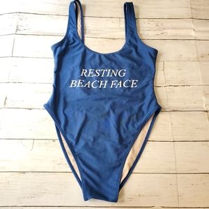 Private party high cut one piece swim‎ resting beach face like new! Size M L